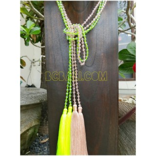 long tassels seeds necklaces double beads crystal